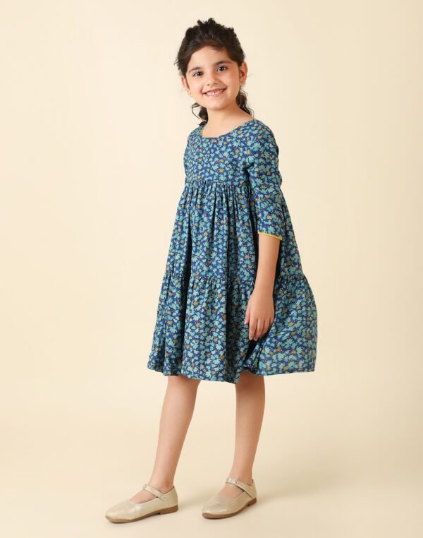 Blue Viscose Round Neck Dress